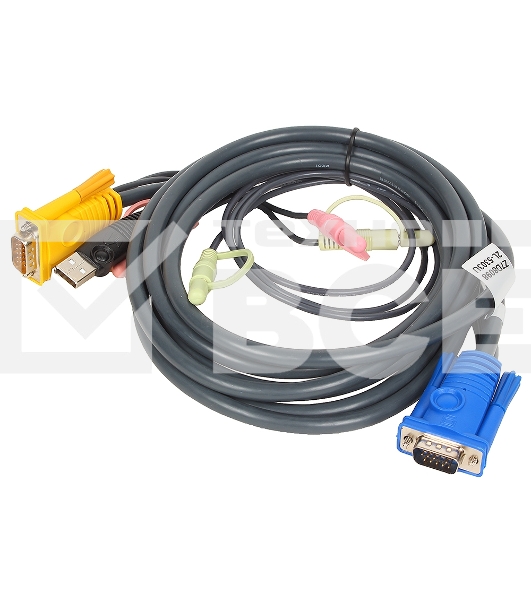 Кабель ATEN KVM Cable 2L-5303U Кабель для KVM: USB(Am)+DB15(m)+2*Audio (PC) -на- SPHD15(m)+2*Audio (KVM), 3м