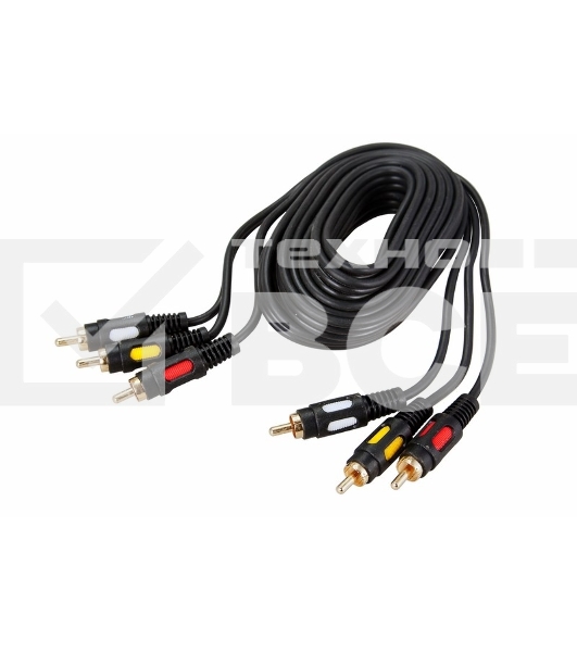 Шнур 3 RCA - 3 RCA, длина 3 метра, черный (GOLD) Rexant