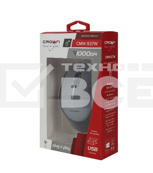 Мышь беспроводная CROWN CMM-937W black/grey