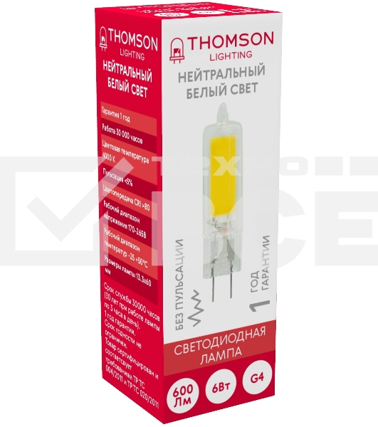 Лампа LED Thomson G4,  капсульная, 6Вт, 4000К, белый нейтральный,  TH-B4202, 1 шт.