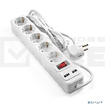 Сетевой фильтр-удлинитель с USB зарядкой ExeGate SP-5-USB-1.8W (5 евророзеток с заземлением, 2 USB-A 2A, 1.8 м, защита от перегрузки, выключатель с подсветкой, белый), фото3