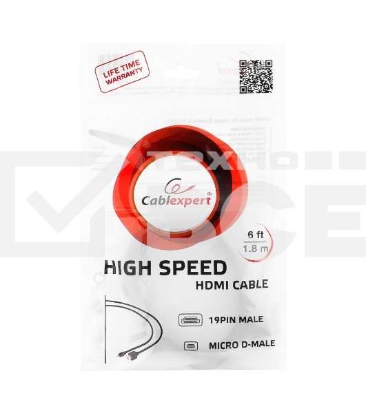 Кабель Cablexpert HDMI-micro HDMI CC-HDMID-6, 19M/19M, v2.0, медь, позол.разъемы, экран, 1.8м, черный, пакет