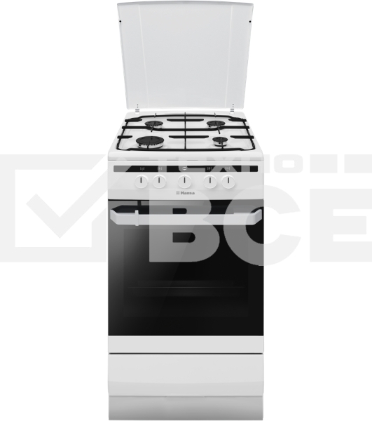 Плита газовая Hansa FCGW51003 белый, конфорок 4 шт, духовка 56 л, 50 см x 85 см x 60 см