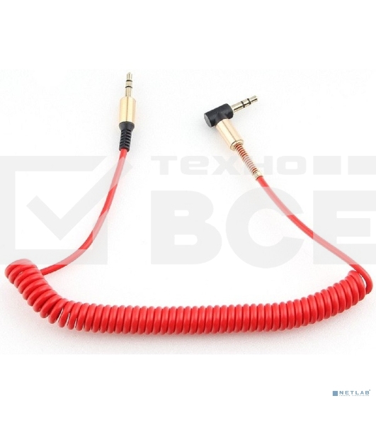 Кабель Cablexpert аудио 90˚ спиральный  CCAB-02-35MMLC-1.8MR. 3.5 Jack (M)/3.5 Jack (M), красный, 1.8м, блистер