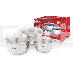 Набор кастрюль Lara LR02-80 Standart (1.8 л + 3.1 л + 5.7 л) капсулированное индукционное дно, крышки