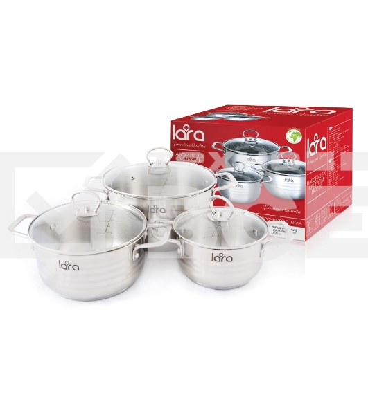 Набор кастрюль Lara LR02-80 Standart (1.8 л + 3.1 л + 5.7 л) капсулированное индукционное дно, крышки