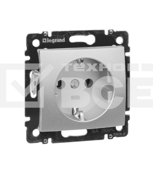 Розетка электрическая Legrand 770120 Valena с заземлением (алюминий)