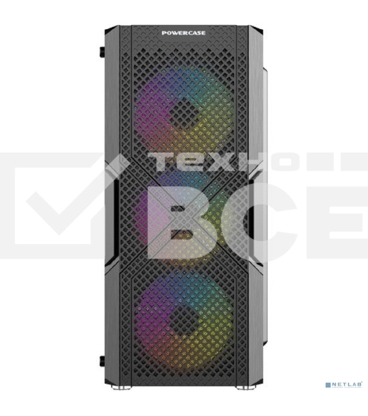 Компьютерный корпус Powercase Mistral T4B, Tempered Glass, 4x 120мм 5-color fan, черный, ATX (CMITB-L4)