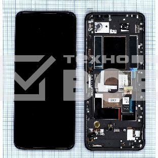 Дисплей для Asus ROG Phone 5s Pro ZS676KS черный с рамкой 90AI0091-R20020