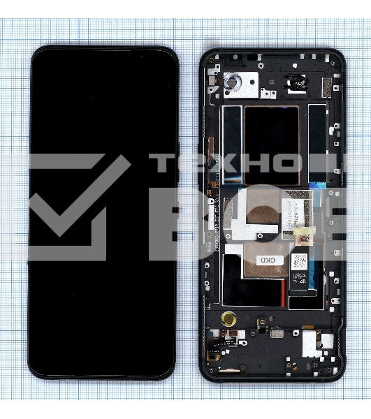 Дисплей для Asus ROG Phone 5s Pro ZS676KS черный с рамкой 90AI0091-R20020