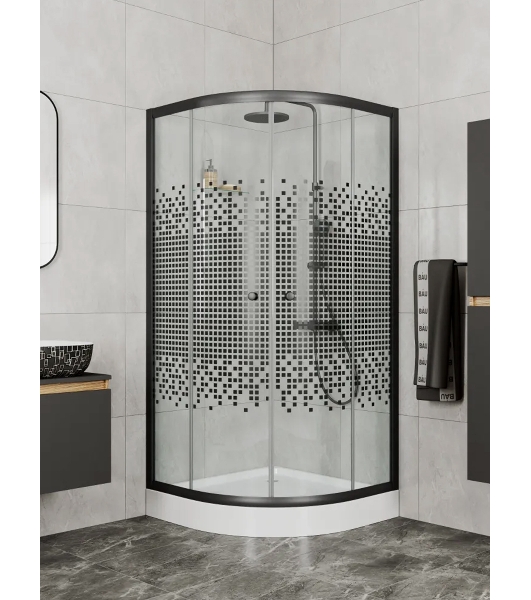 Душевой уголок BAU Dream с поддоном 90x90х195, прозрачное закаленное стекло с черной мозаикой 5 мм,