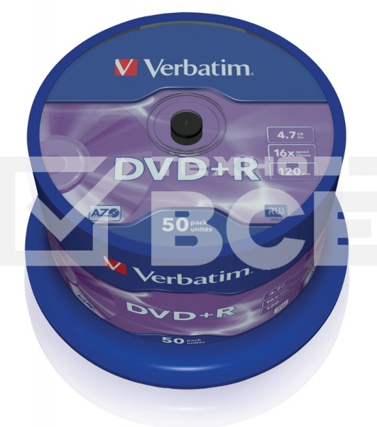 Диск DVD+R Verbatim 4.7Gb 16x Cake Box (50шт) (43550)