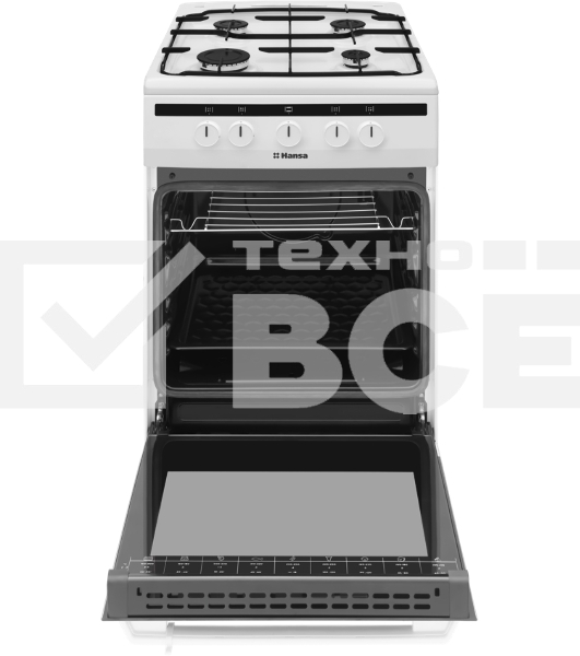 Плита газовая Hansa FCGW51003 белый, конфорок 4 шт, духовка 56 л, 50 см x 85 см x 60 см