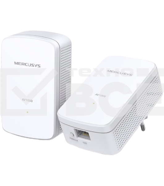 Комплект гигабитных адаптеров Mercusys AV1000 Gigabit Powerline Kit, HomePlug AV2 standard, 1 Gigabit port, 300m over electrical circuits, plug and play.