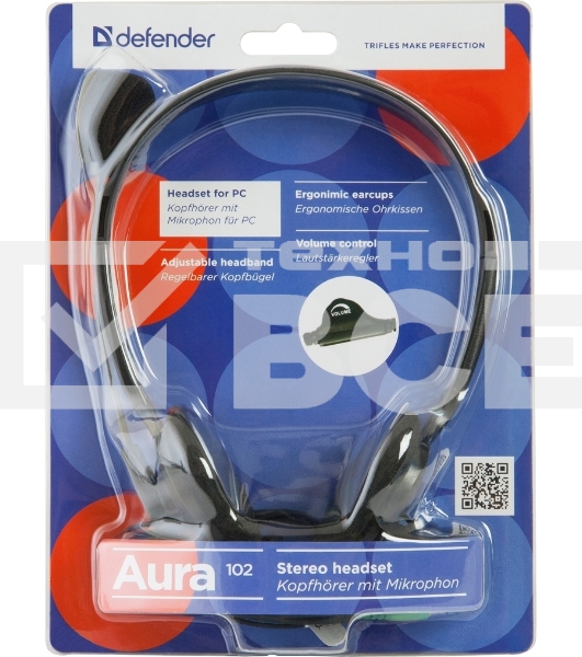 Гарнитура стерео Defender HN-102 накладные компактные 2 х 3.5 mm jack стерео кабель 1,8 м черный