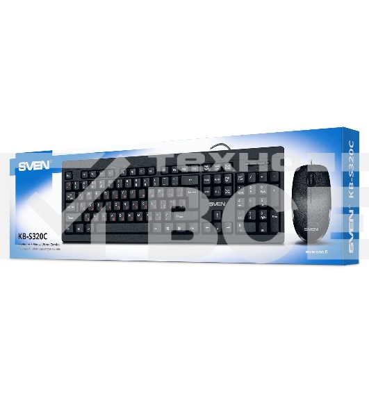 Комплект клавиатура + мышь SVEN KB-S320C клавиатура и мышь черные (USB, 105 кл, 4 кнопки, 1000 dpi)