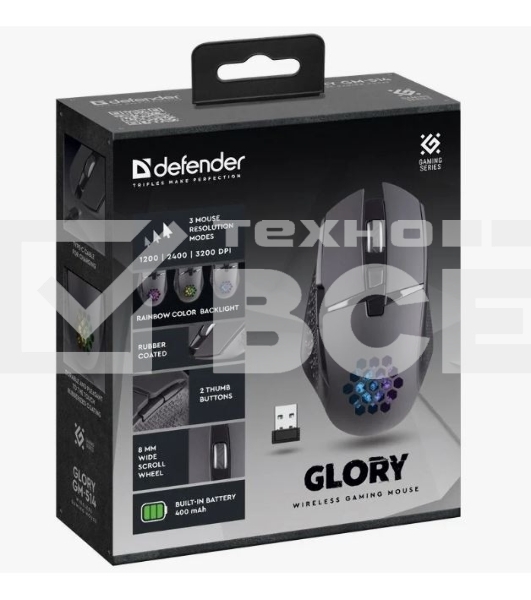Мышь беспроводная Defender Glory GM-514 черный, 3200 dpi, радиоканал, USB, кнопки - 7