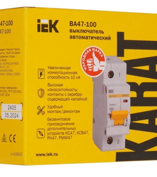 Выключатель автоматический модульный 1п C 100А 10кА ВА47-100 IEK MVA40-1-100-C