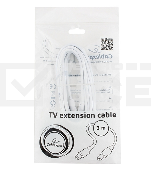 Кабель телевизионный Cablexpert CCV-515-W-3M, Coaxial M/F, белый, 3м
