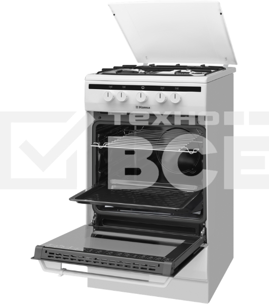Плита газовая Hansa FCGW51003 белый, конфорок 4 шт, духовка 56 л, 50 см x 85 см x 60 см