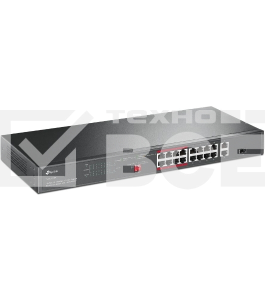 Коммутатор TP-Link 16-port 10/100Mbps + 2-port Gigabit unmanaged switch with 16 PoE+ ports, compliant with 802.3af/at PoE, 150W PoE budget,  support 250m Extend Mode, priority mode and Isolation mode, rackmount, plug and play.