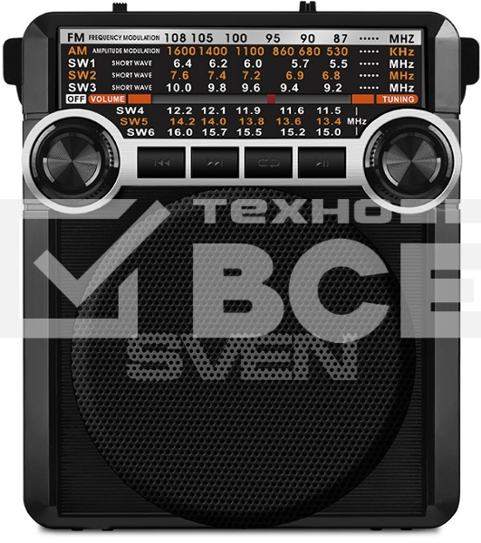 Радиоприемник АС SVEN SRP-355, черный (3 Вт, FM/AM/SW, USB, SD/microSD, фонарь, встроенный аккумулятор) АС SVEN SRP-355, черный (3 Вт, FM/AM/SW, USB, SD/microSD, фонарь, встроенный аккумулятор)