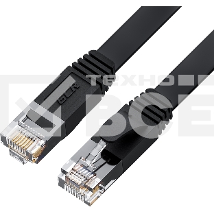 Патч-корд GCR PROF плоский прямой 20.0m, UTP медь кат.6, черный, 30 AWG, ethernet high speed 10 Гбит/с, RJ45, T568B, GCR-52865