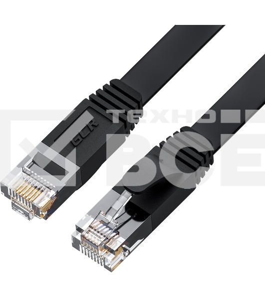 Патч-корд GCR PROF плоский прямой 20.0m, UTP медь кат.6, черный, 30 AWG, ethernet high speed 10 Гбит/с, RJ45, T568B, GCR-52865
