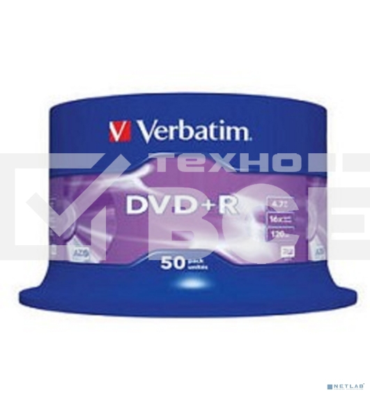 Диск DVD+R Verbatim 4.7Gb 16x Cake Box (50шт) (43550)