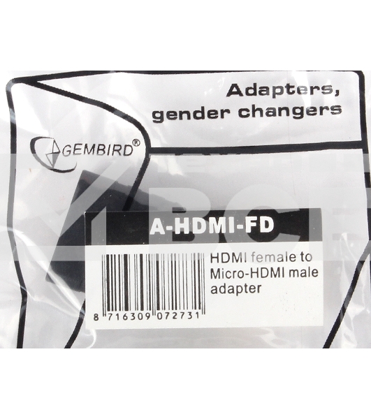 Переходник Gembird Переходник HDMI-microHDMI 19F/19M, золотые разъемы, пакет