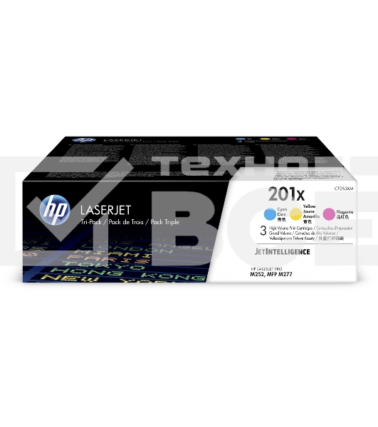 Картридж лазерный комплект HP 210X голубой/пурпурный/желтый (CF253XM) увеличенной емкости