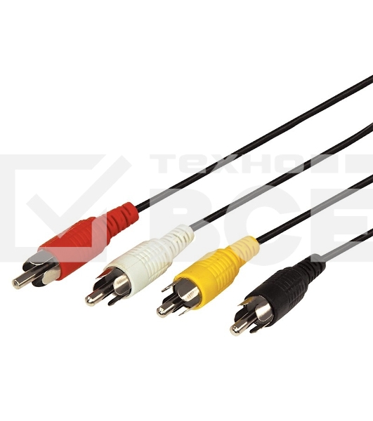 Шнур 4 RCA - 4 RCA, длина 5 метров, черный REXANT