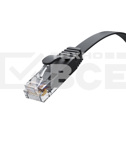 Патч-корд GCR PROF плоский прямой 20.0m, UTP медь кат.6, черный, 30 AWG, ethernet high speed 10 Гбит/с, RJ45, T568B, GCR-52865