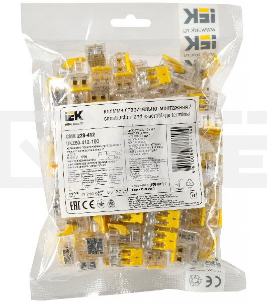 Клемма IEK СМК UKZ60-412-100 2x 0.2-0.4мм2 дл.19мм ш.13.5мм желтый (упак.:100шт)