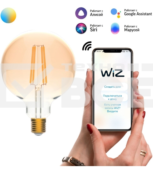 Лампа светодиодная филаментная Gauss Smart Home DIM+CCT E27 G95 Golden 6,5 Вт 2000-5500 К 1/40