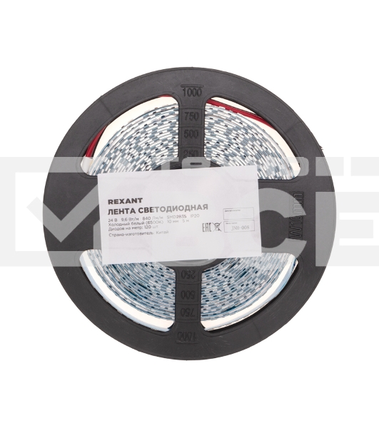 Лента светодиодная 24В, SMD2835, 9,6Вт/м, 120 LED/м, 6500K, 10мм, 5м,IP20 Rexant