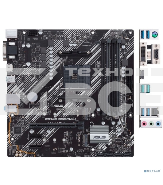 Материнская плата ASUS PRIME B550M-K, AM4, AMD B550, 4xDDR4, 4xSATA, 2xM.2, 1xPCIe 4.0 x16, 2xPCIe x1, 1xDVI-D, 1xHDMI, 1xVGA, 1x 1Gb LAN, 4xUSB 3.2 Gen 1, 2xUSB 3.2 Gen 2, 3x3.5 мм, 7.1, mATX