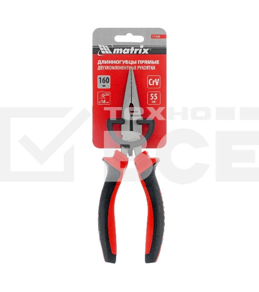 Длинногубцы прямые, 160 мм, хром-ванадий, двухкомпонентные рукоятки Matrix