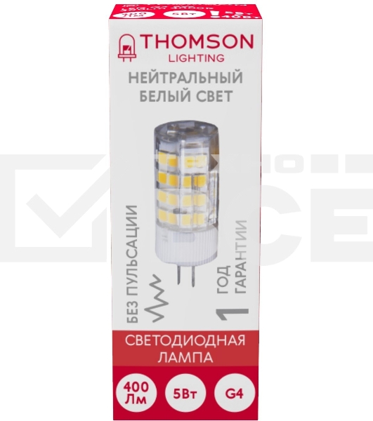 Лампа светодиодная Thomson TH-B4206 5Вт цок.:G4 капсул. 220B 4000K св.свеч.бел.нейт. (упак.:1шт)