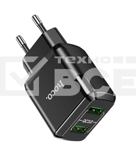 Зарядное устройство HOCO N6 Charmer QC3.0, 18W, два порта USB, 5V, 3.0A, черный