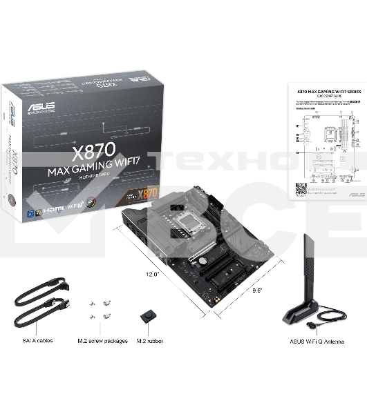 Материнская плата ASUS X870 MAX GAMING WIFI7, AM5, AMD X870, 4xDDR5, 4xSATA, 3xM.2, 1xPCIe 5.0 x16, 2xPCIe 4.0 x16, 1xPCIe x1, 1xHDMI, 2xUSB-C 40Gbps (USB4), 1xUSB-A 10Gbps, 3xUSB-A 5Gbps, 4xUSB-A 2.0, 1x2.5Gb LAN, Wi-Fi 7, Bluetooth 5.4, 3x3.5 мм, 7.1, A