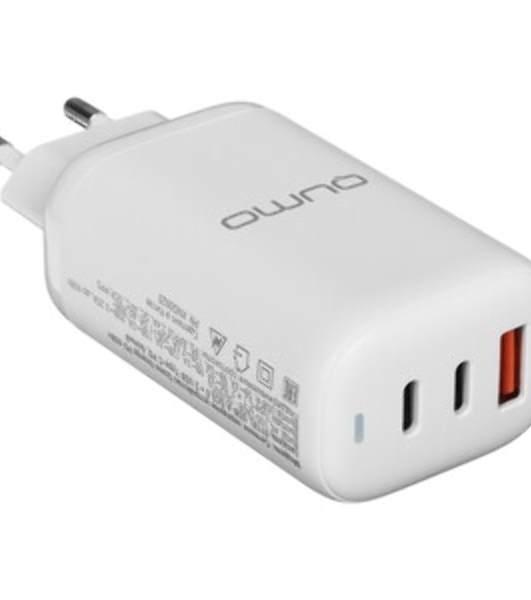 Сетевое зарядное устройство Qumo Energy PD 65Вт (модель 0118), USB-A QC3.0 + 2 USB Type-C PD,+ кабель 1м, Type-C, белый