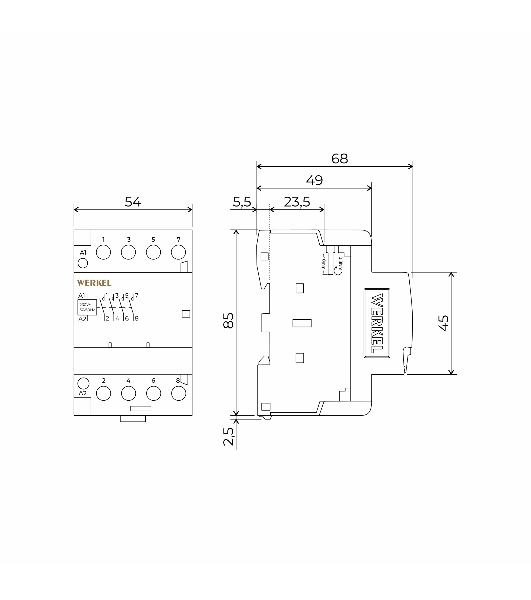 Контактор модульный WERKEL 40 A 4NO (3 мод.) W943M40O