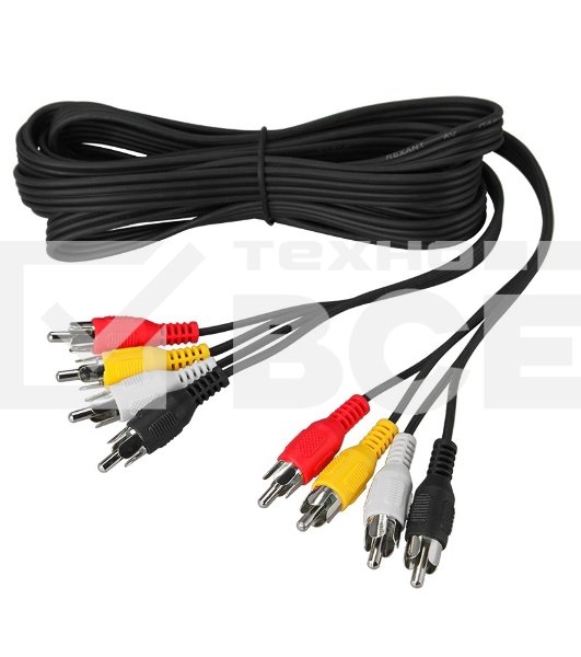 Шнур 4 RCA - 4 RCA, длина 5 метров, черный REXANT