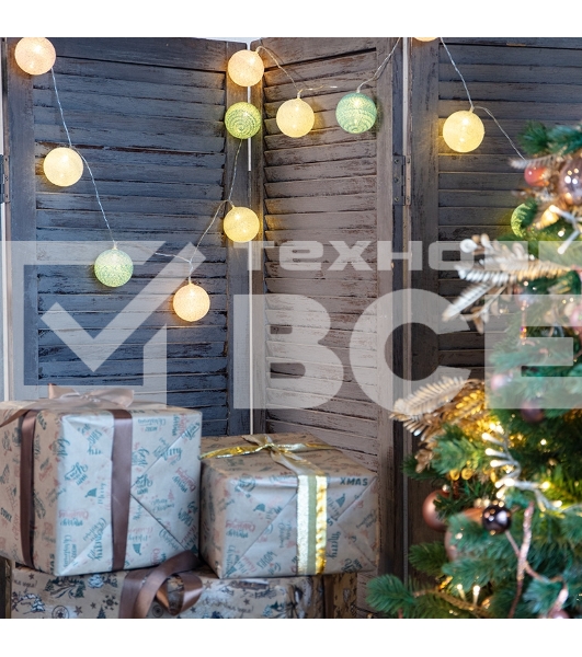 Тайские фонарики Neon-night 'Перламутр' 3.5 м, 20 LED, прозрачный ПВХ, цвет свечения теплый белый, 2 х АА (батарейки не в комплекте)