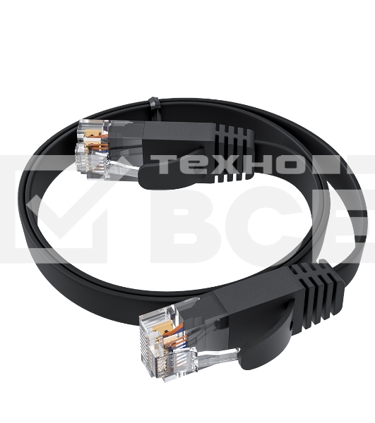Патч-корд GCR PROF плоский прямой 20.0m, UTP медь кат.6, черный, 30 AWG, ethernet high speed 10 Гбит/с, RJ45, T568B, GCR-52865