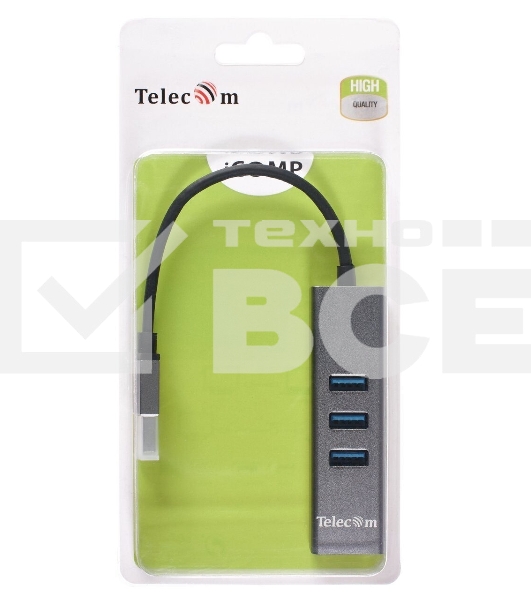 Переходник Telecom USB 3.0 - RJ-45 1000Mbps +3 USB3.0, Aluminum Shell, 0.2м TA311U