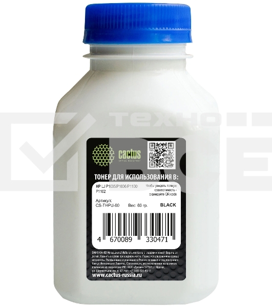Тонер Cactus CS-THPU-60 черный флакон 60гр. для принтера HP CB435/CE285ACF283A/CF244A (для совместимых картриджей)