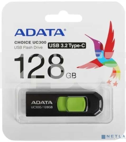 Флеш диск A-Data 128Gb Type-C UC300 ACHO-UC300-128G-RBK/GN USB3.2 черный/зеленый