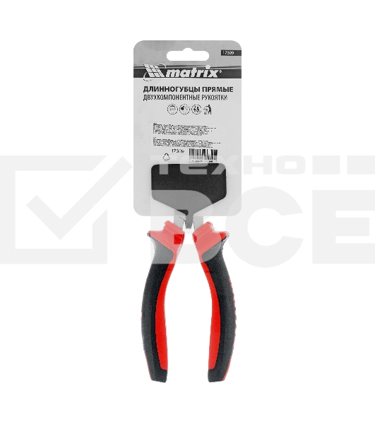 Длинногубцы прямые, 160 мм, хром-ванадий, двухкомпонентные рукоятки Matrix